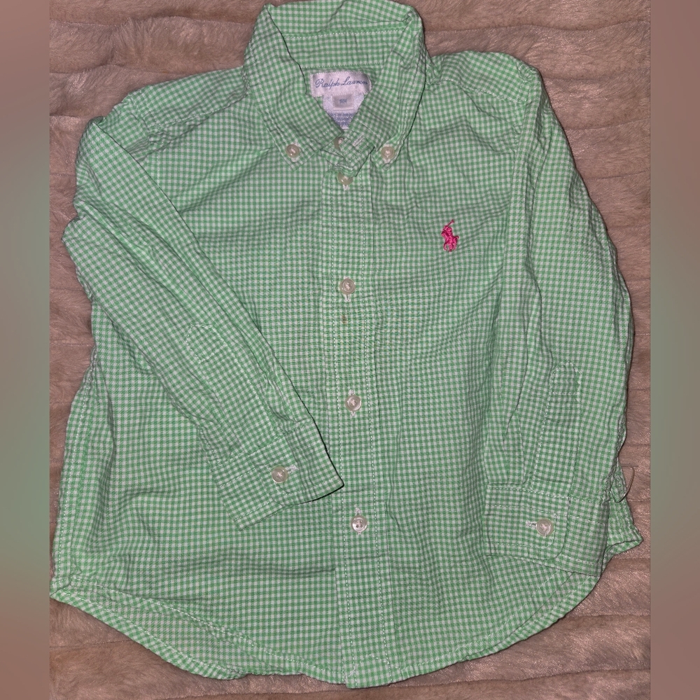 Ralph Lauren Green Checkered Shirt with Pink Emblem